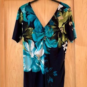 VENUS Teal and Black Floral Dress